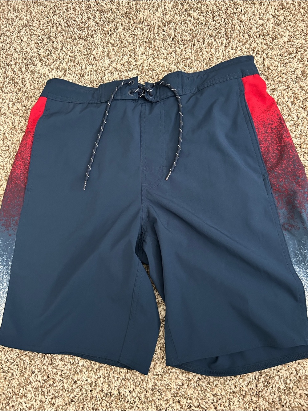 George Navy Swim Trunks with Red Accent Panels